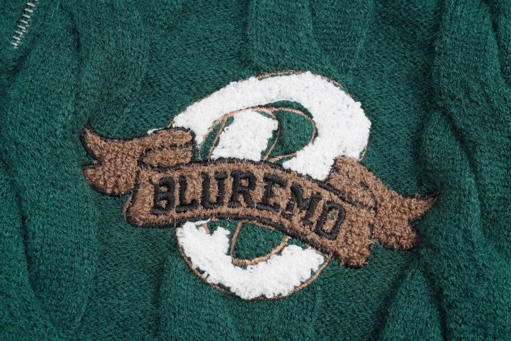 Unisex College-Style Half-Zip Cable Knit Sweater with Color-Block Lines and Stand Collar