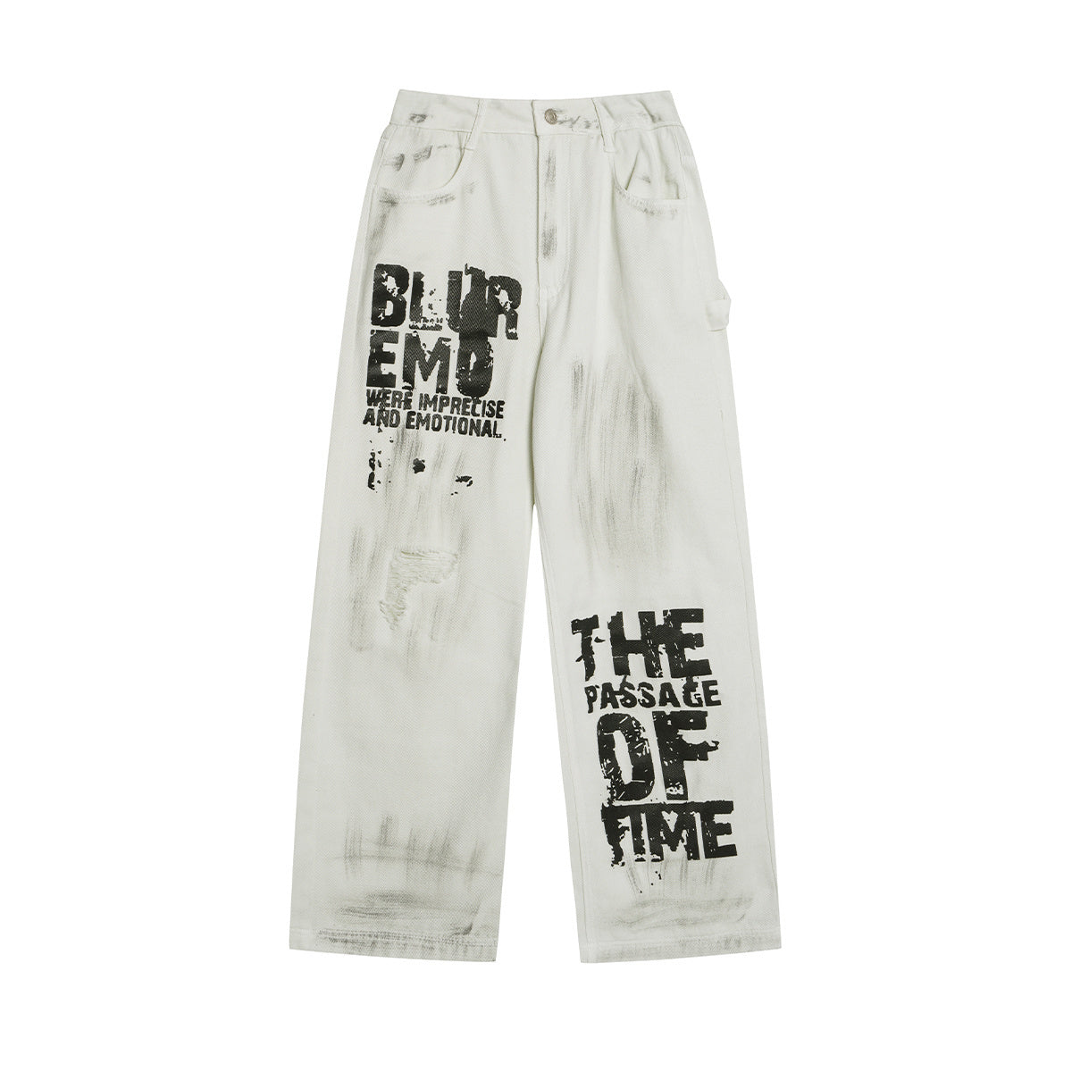 Unisex Relaxed Fit Street Graffiti Washed Wide-Leg Denim Pants