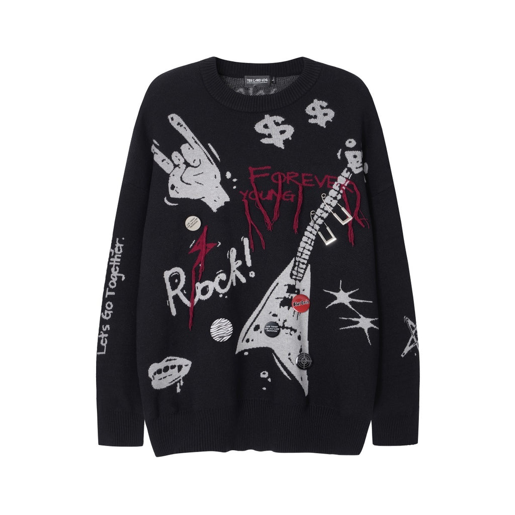 Unisex Punk Graffiti Fringe Sweater