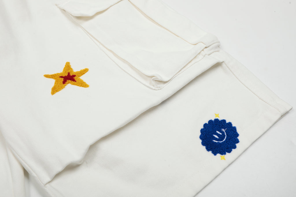 DONOTLOGO Unisex “Stay Childlike” Cargo Shorts | Star, Smiley & Puppy Patches | High-Waist, Multi-Pocket | Summer Streetwear Must-Have