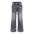 Vintage Washed Whiskered Slub Denim Jeans in Black & Gray