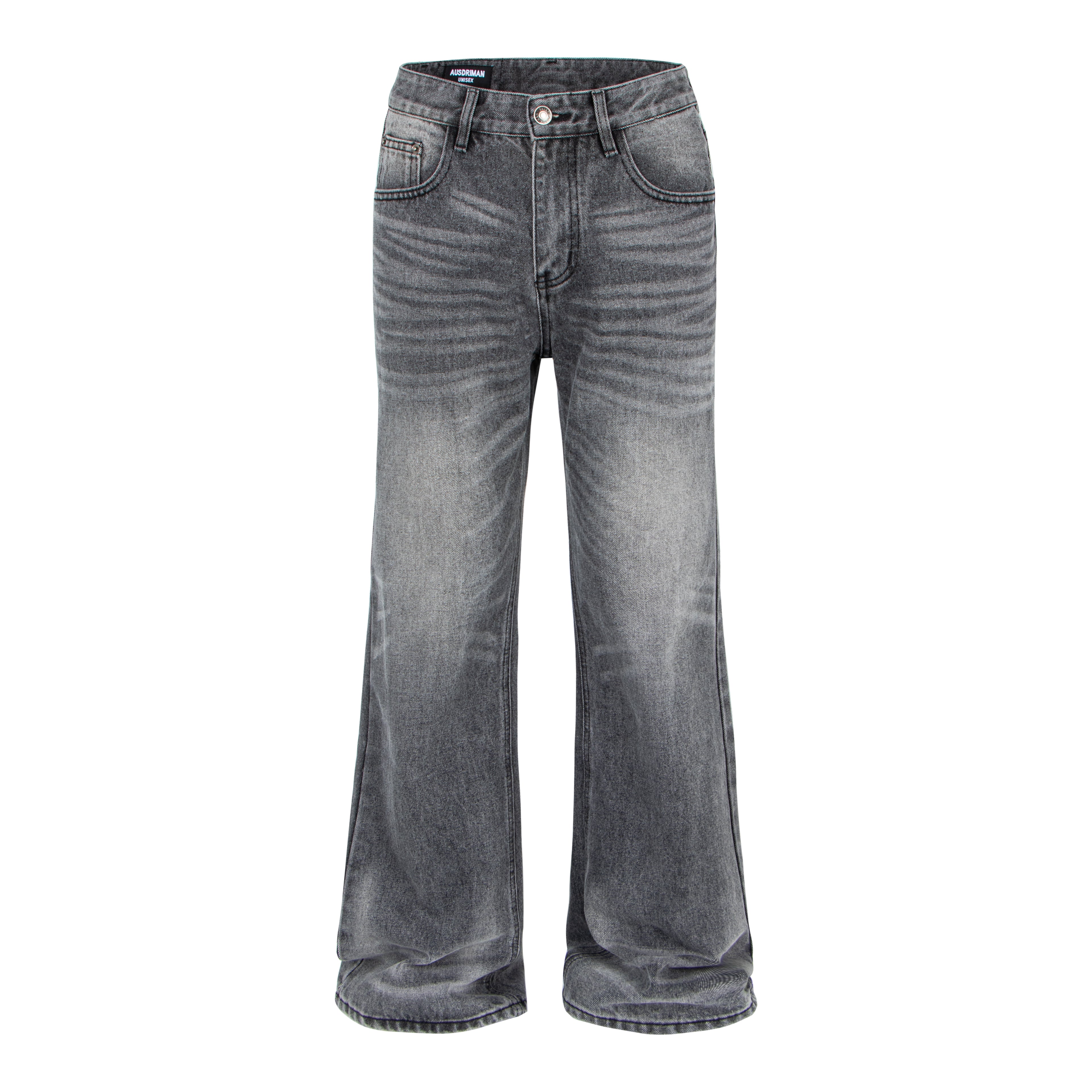 Vintage Washed Whiskered Slub Denim Jeans in Black & Gray