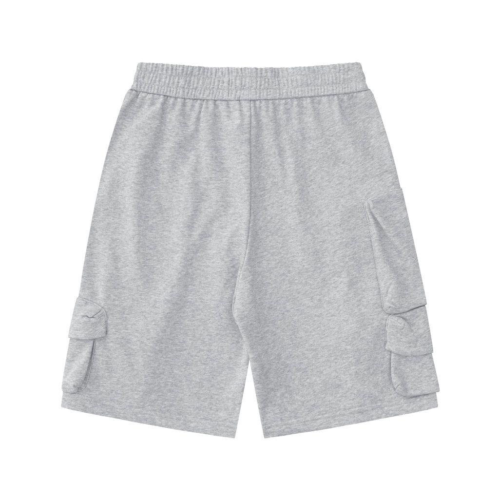 DONOTLOGO Oversized Grey Utility Shorts | Unisex Drawstring Cargo Capris | Streetwear Baggy Sweatshorts with Zipper Detail