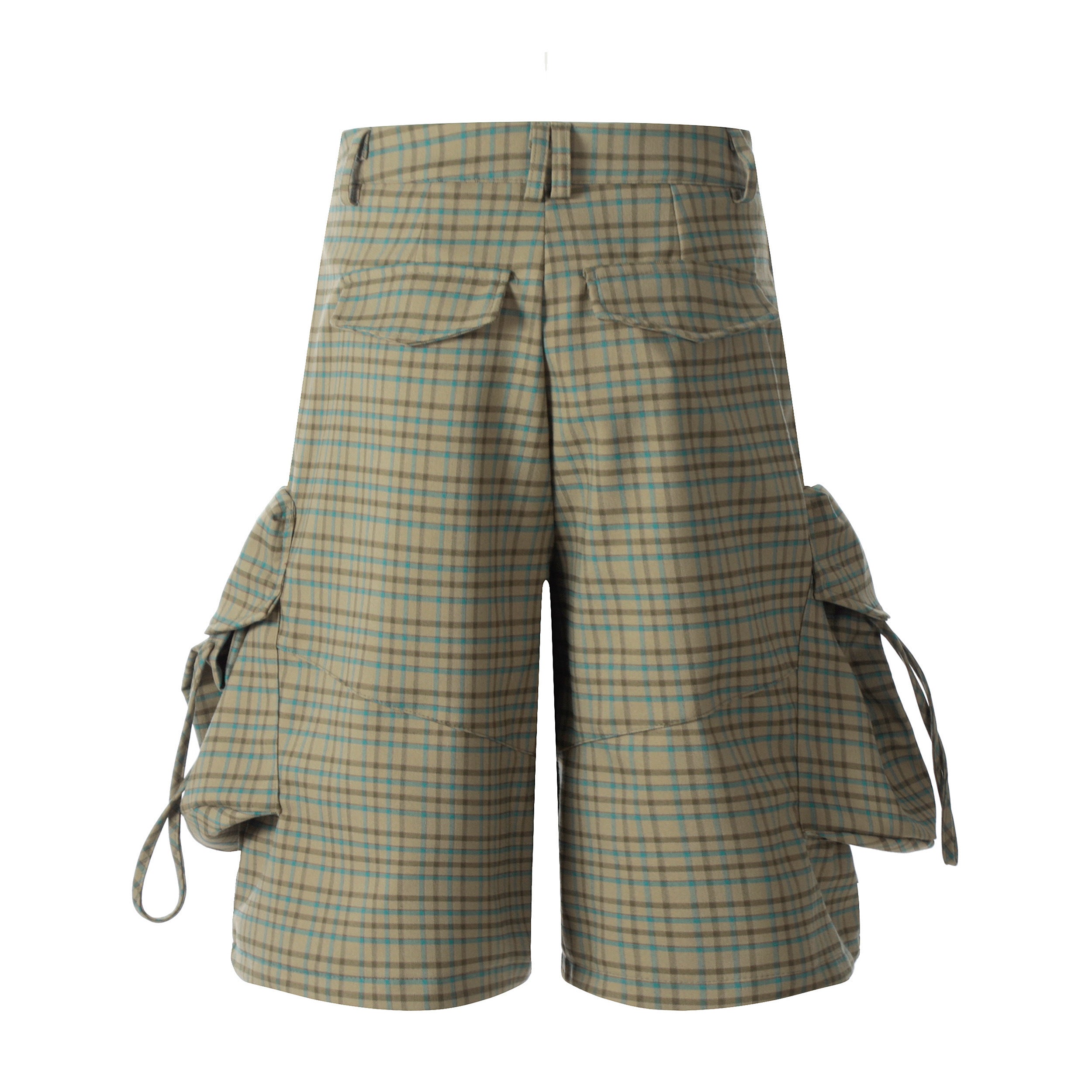 Unisex Green Plaid Patchwork Cargo Pants with Large Pockets