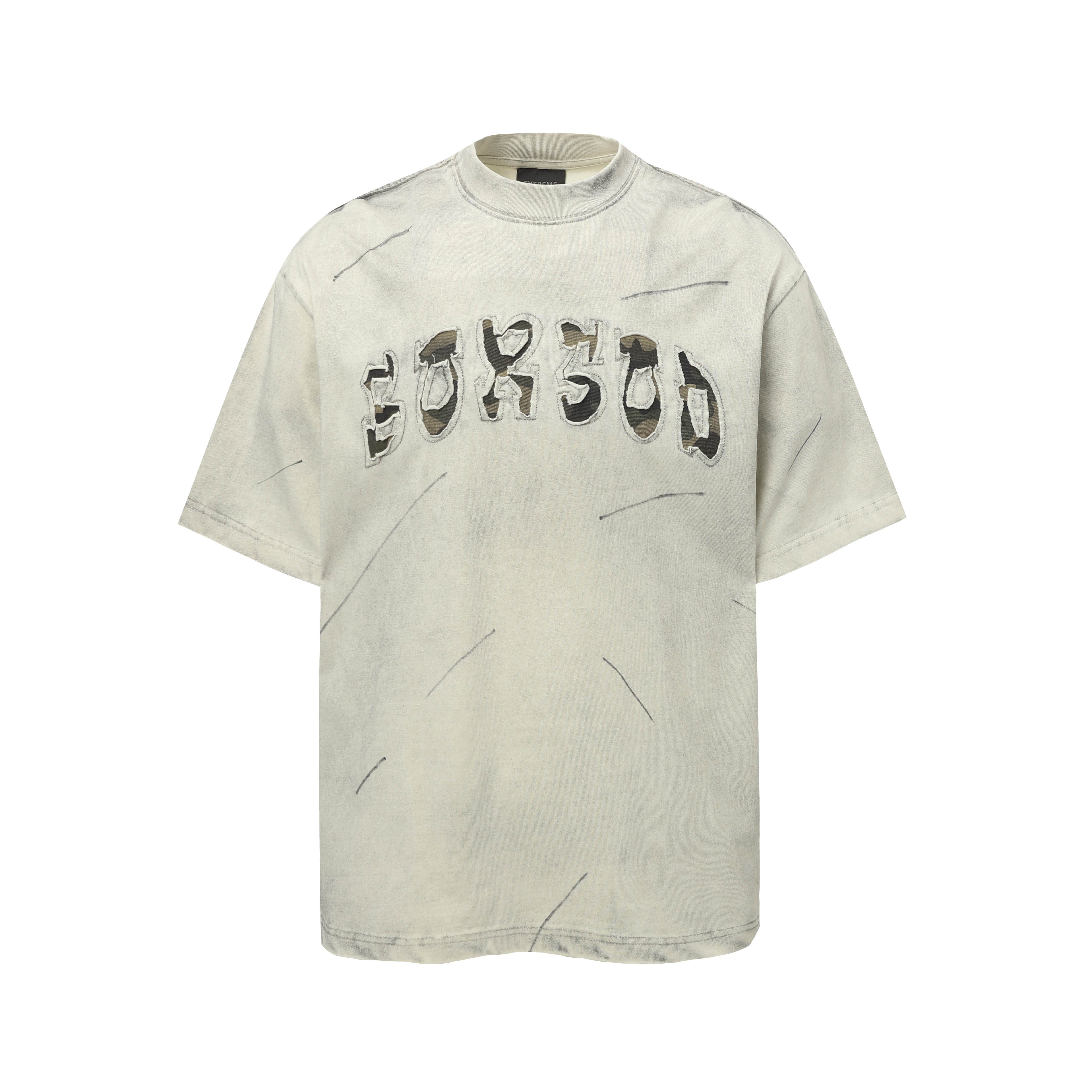 DONOTLOGO Urban Grunge Collection | Unisex Relaxed Fit Tee | Bold Camo Letter Appliqué & Scratch Motif with Soft Cotton Fabric