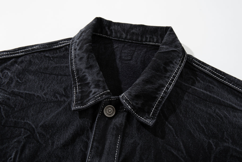 DONOTLOGO Deconstructed Black Denim Jacket - Raw Edge Acid Wash Oversized Jean Jacket - Unisex Grunge Aesthetic Vintage Streetwear