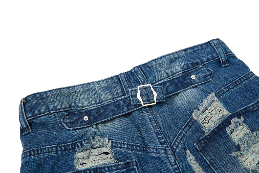 DONOTLOGO Heavy Distressed Wide-Leg Denim | Unisex Y2K Ripped Baggy Jeans | Vintage Blue High Street Oversized Trousers