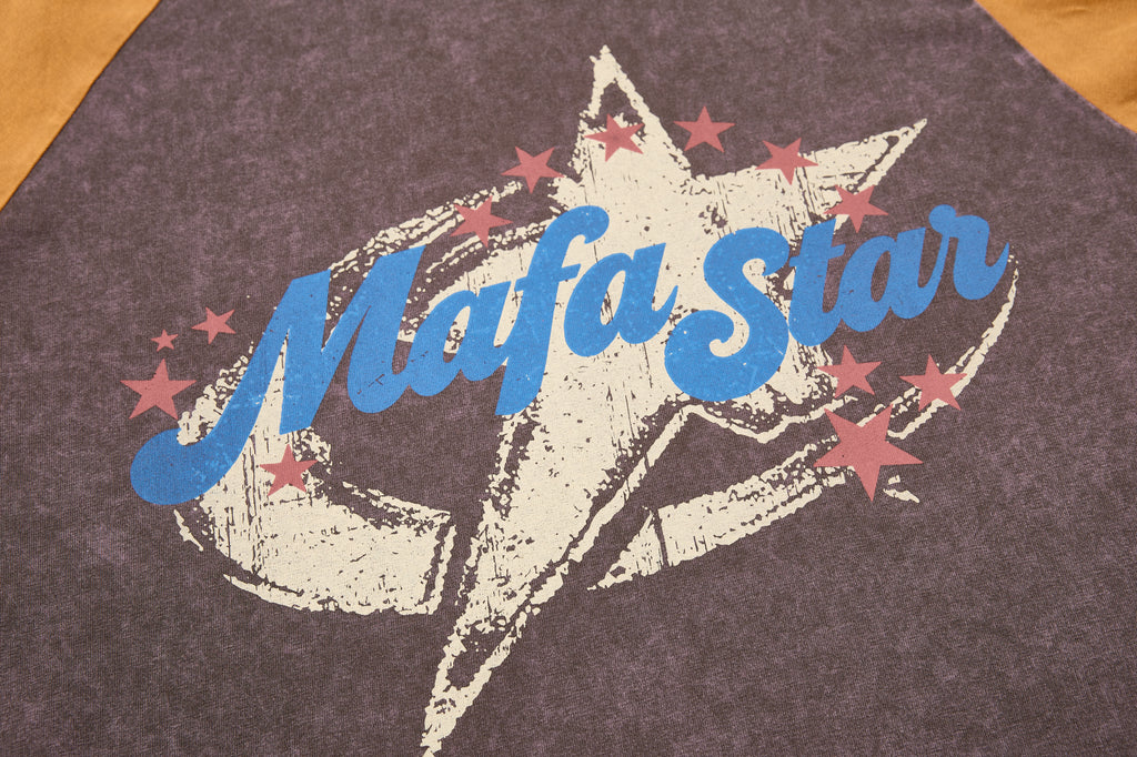 DONOTLOGO 90s Collegiate Aesthetic | Unisex Oversized Raglan Jersey | Distressed Wash with Retro Star Motif & Contrast Sleeve Design