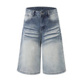 DONOTLOGO Retro Blue Baggy Denim Shorts | Unisex Y2K Wide Leg Trousers with Natural Whiskering & Fade | High Street Relaxed Fit Bottoms