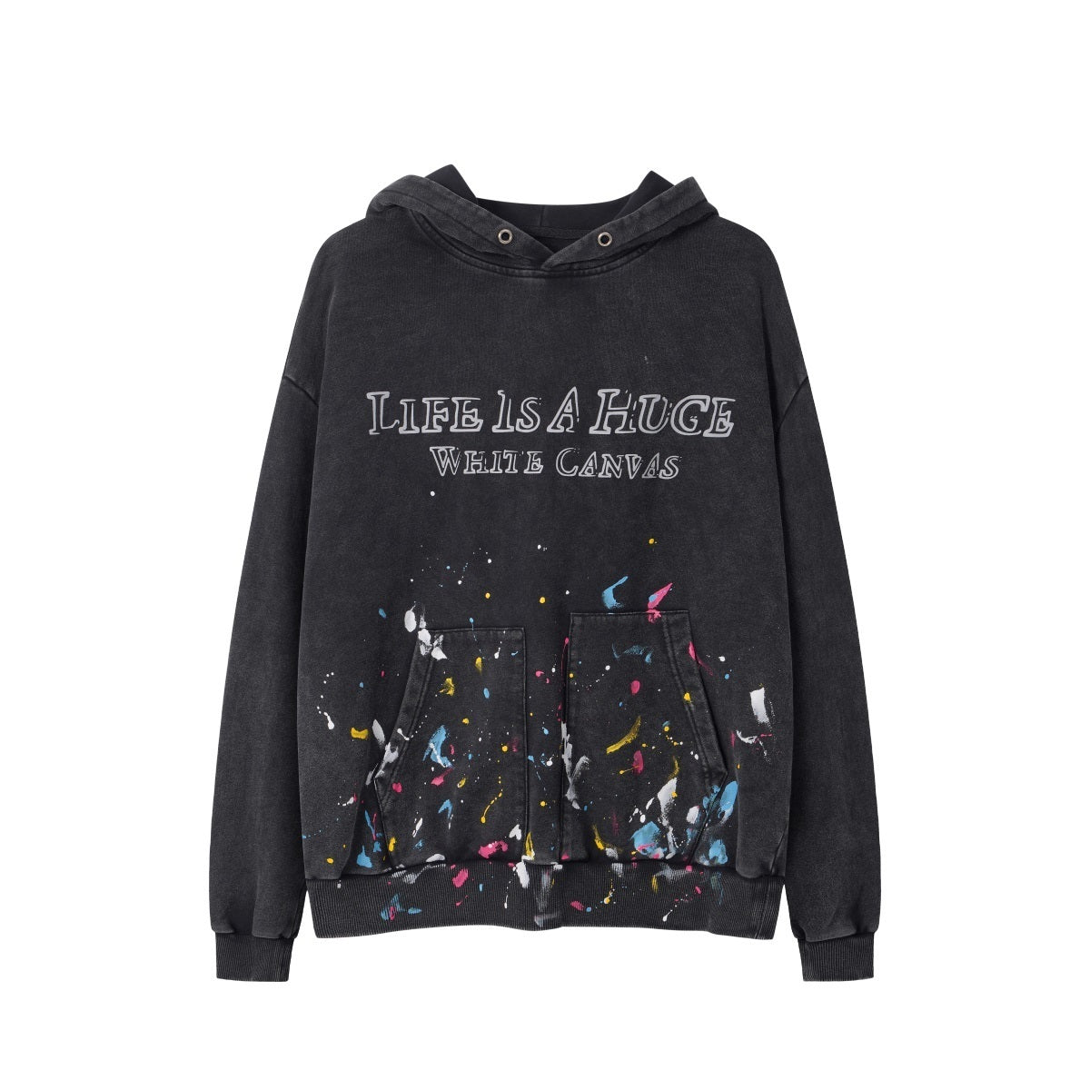 Unisex Streetwear Distressed Graffiti Hoodie with Splatter Print