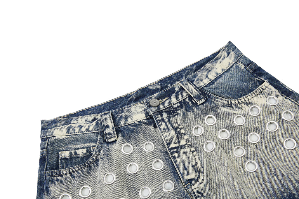 Unisex Eyelet Splashed Design Denim Jeans