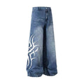 DONOTLOGO "Totem Fade" Baggy Denim - American High-Street Wide Leg Jeans with Distressed Tribal Print - Statement Streetwear Pants