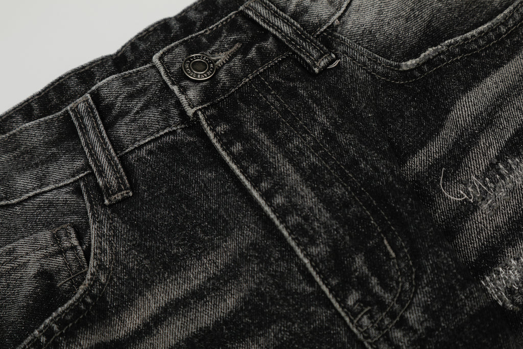 DONOTLOGO Urban Heritage Collection | Unisex Oversized Cat Whisker Denim | Retro Aesthetic High-Rise Wide-Leg Bottoms with Authentic Fade Detail