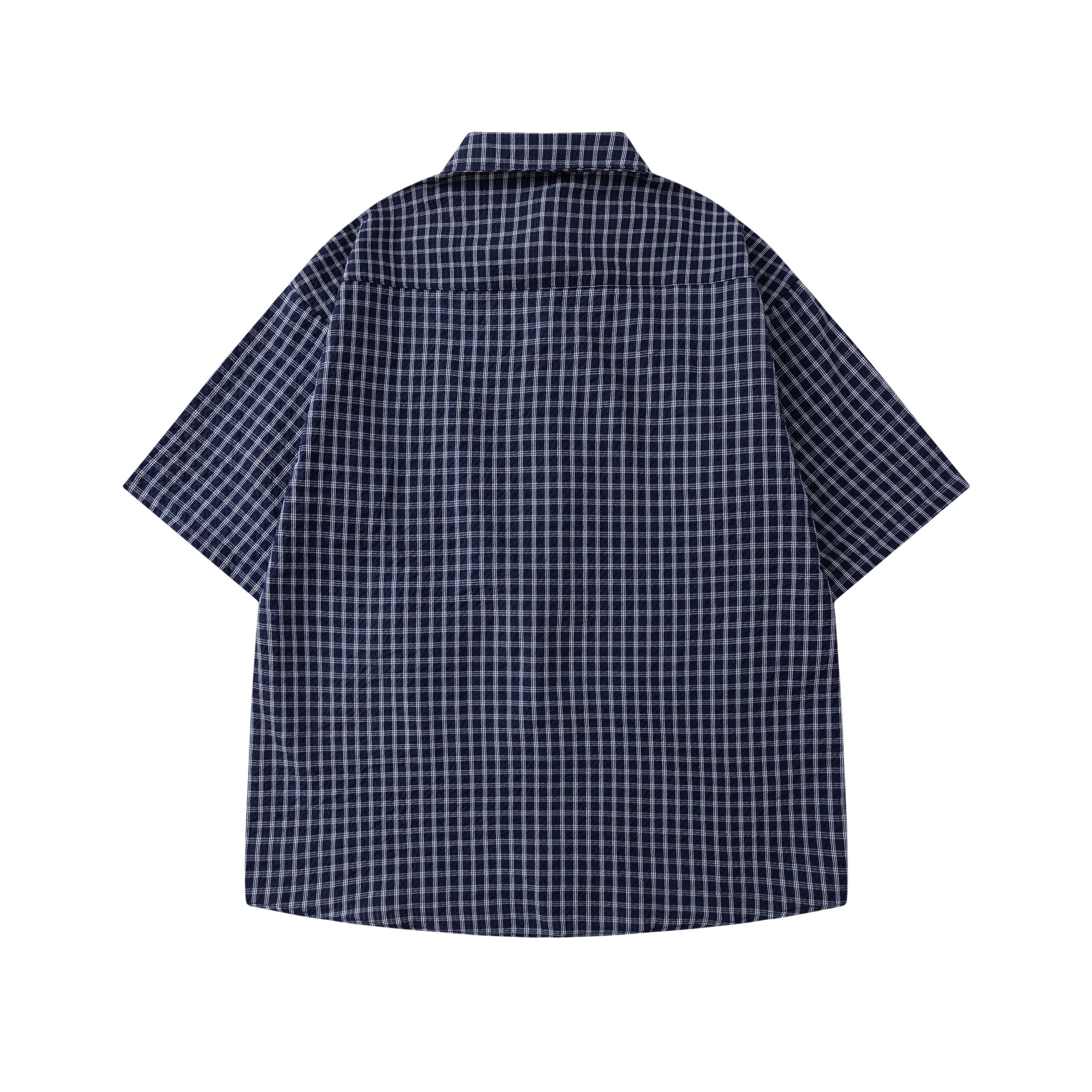 DONOTLOGO Unisex Dark Blue Plaid Shirt | Loose Fit, Japanese Retro Style | Summer Essential