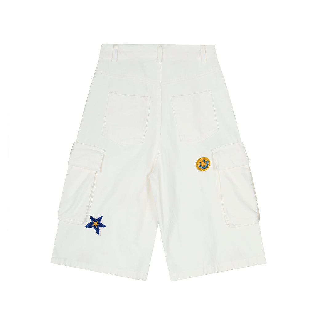 DONOTLOGO Unisex “Stay Childlike” Cargo Shorts | Star, Smiley & Puppy Patches | High-Waist, Multi-Pocket | Summer Streetwear Must-Have