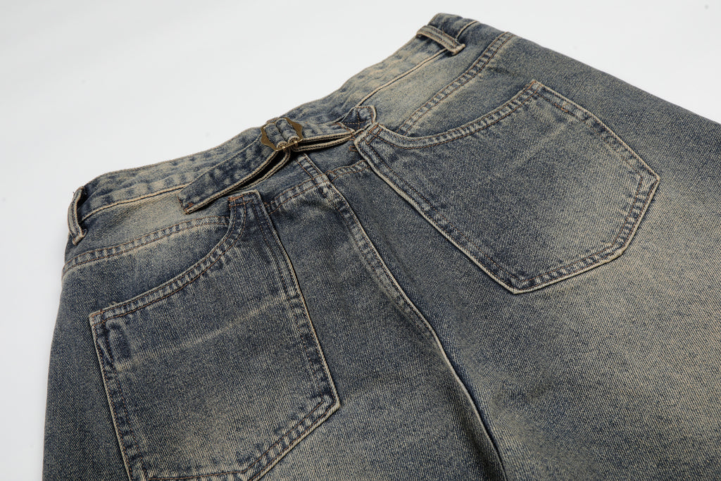 DONOTLOGO Vintage Denim Revival Collection | Unisex Relaxed Fit Washed Cropped Pants | Bold Contrast Stitching & Belt Loop Detail with Vintage Wash Finish