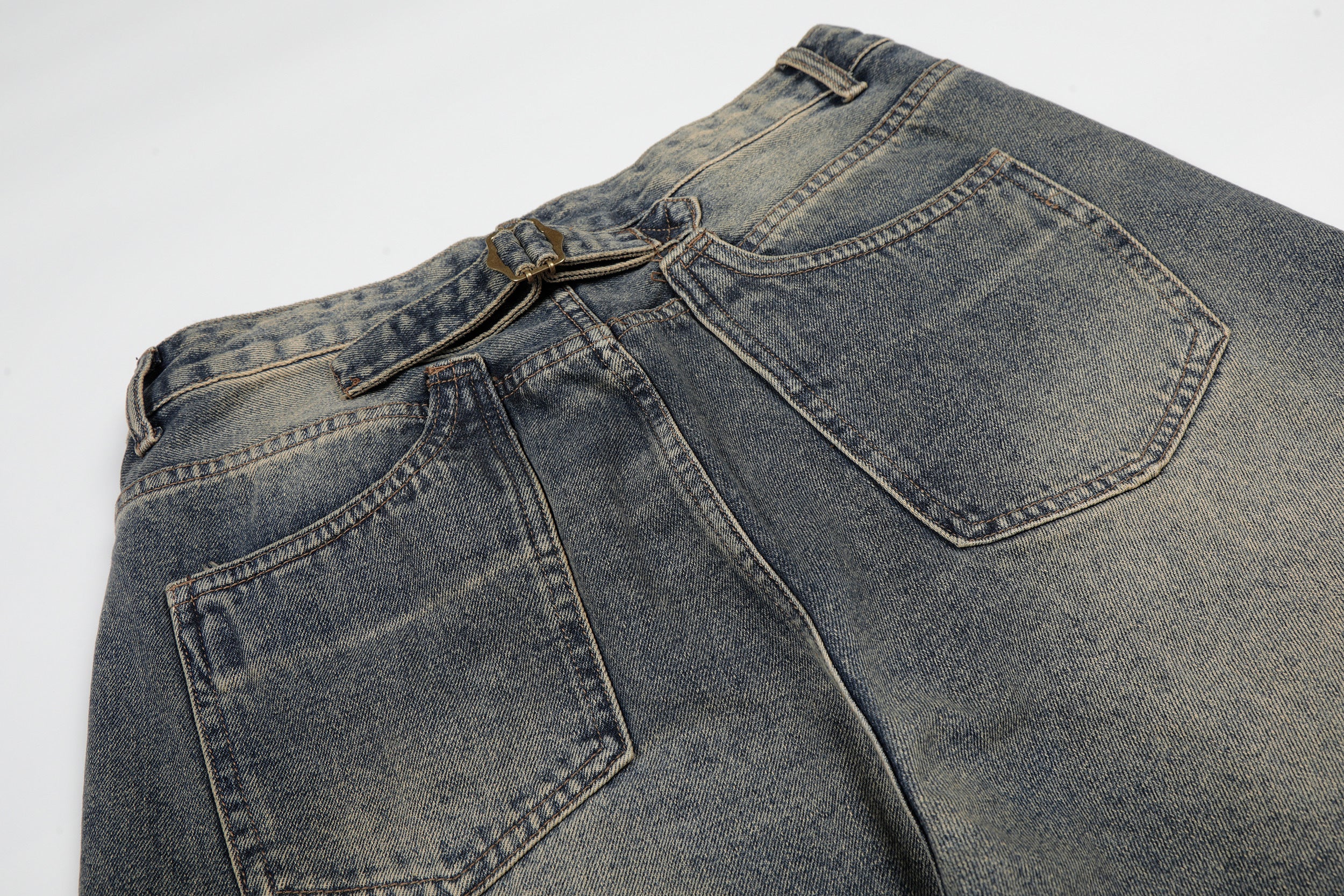 DONOTLOGO Vintage Denim Revival Collection | Unisex Relaxed Fit Washed Cropped Pants | Bold Contrast Stitching & Belt Loop Detail with Vintage Wash Finish