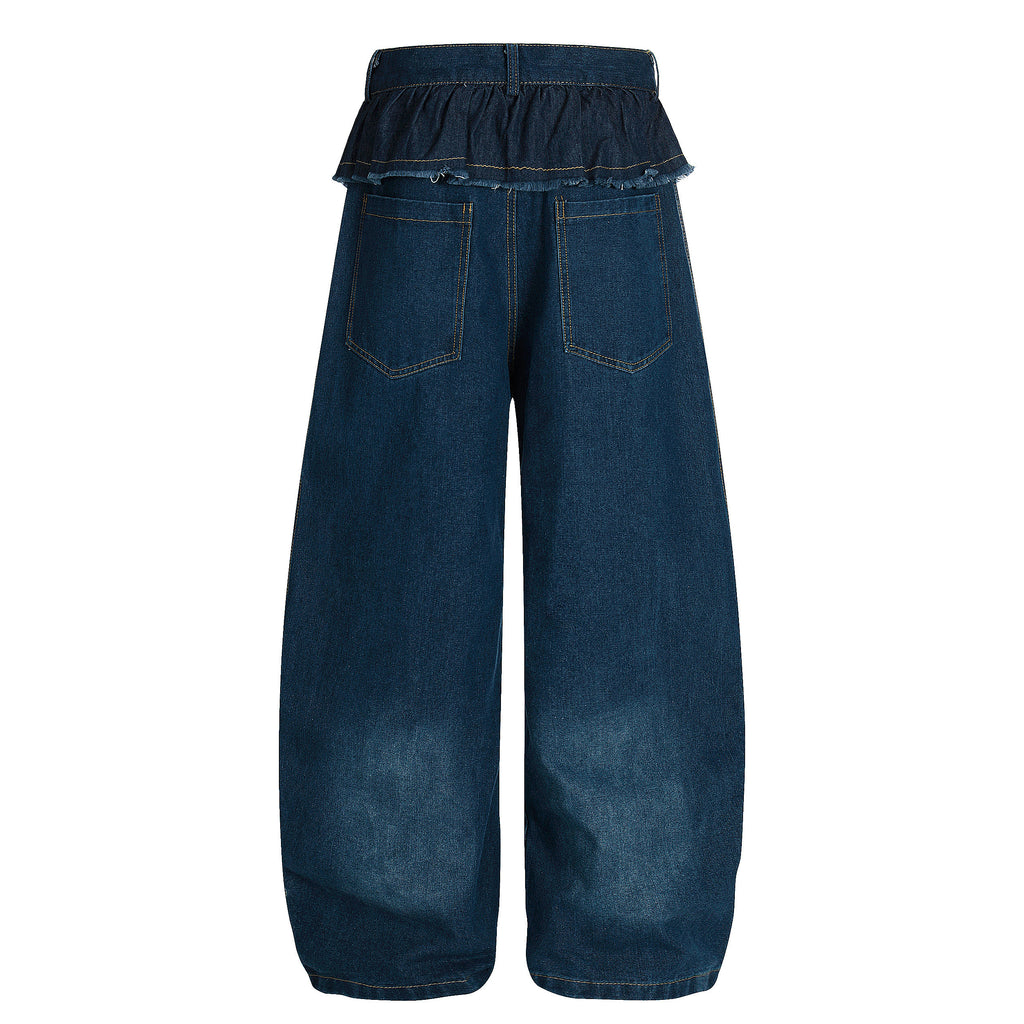 DONOTLOGO Sweet Streetwear Collection | Unisex Relaxed Fit Denim Jeans | Delicate Ruffle Waistband & Hanging Charm Motif with Classic Cotton Denim Fabric