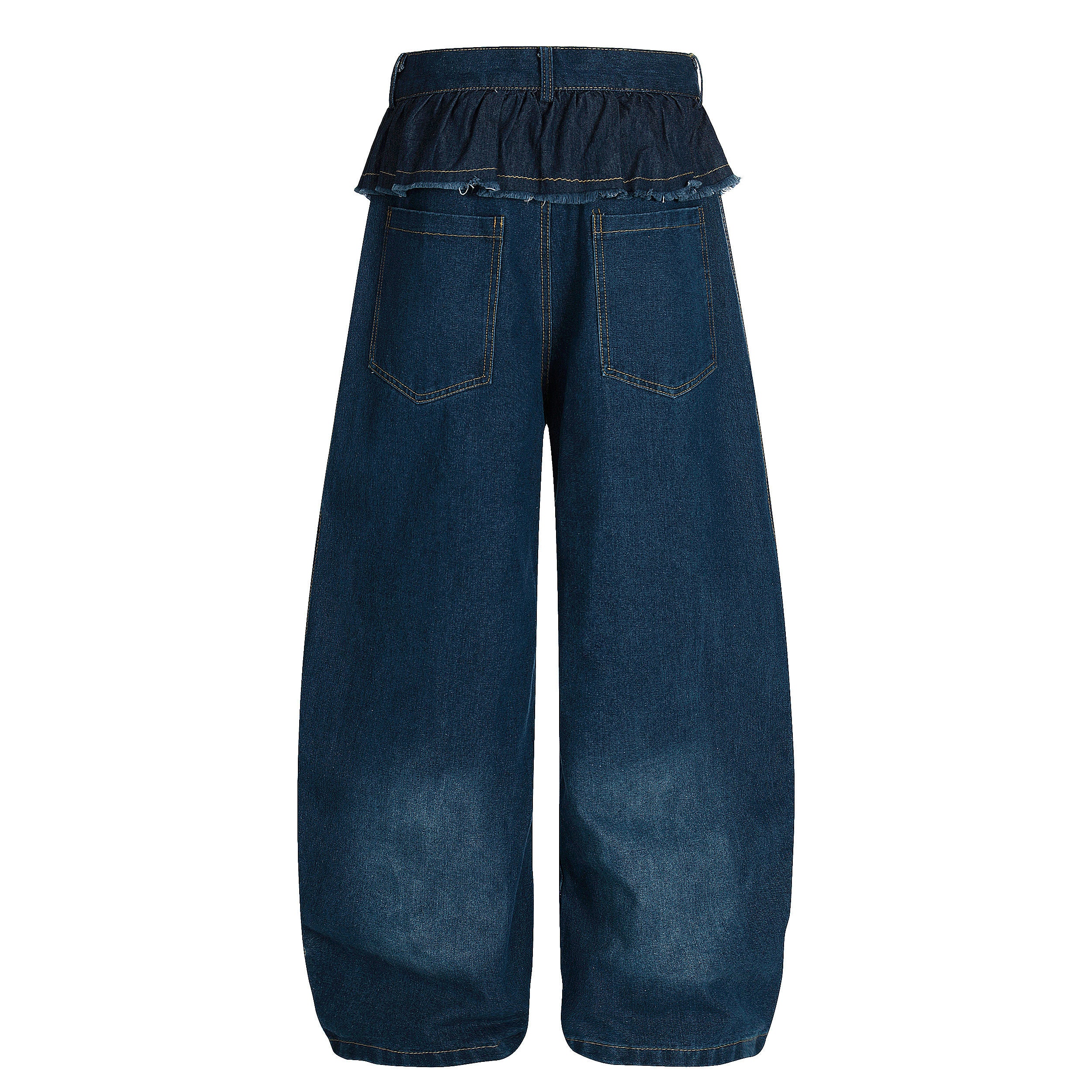 DONOTLOGO Sweet Streetwear Collection | Unisex Relaxed Fit Denim Jeans | Delicate Ruffle Waistband & Hanging Charm Motif with Classic Cotton Denim Fabric
