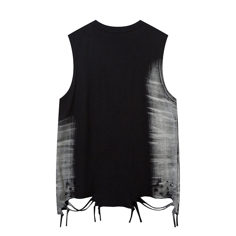 DONOTLOGO Heavy Gradient Washed Sleeveless Tank | Unisex Y2K Oversized Distressed Vest | Vintage High Street Raw Edge Top