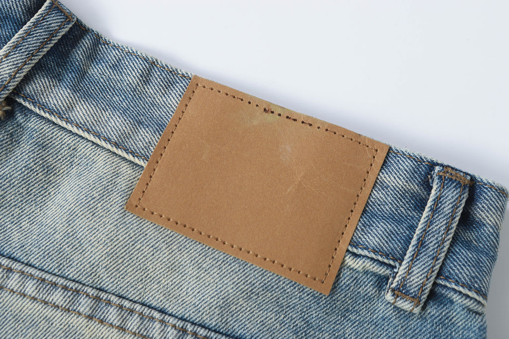 DONOTLOGO Retro Blue Baggy Denim Shorts | Unisex Y2K Wide Leg Trousers with Natural Whiskering & Fade | High Street Relaxed Fit Bottoms