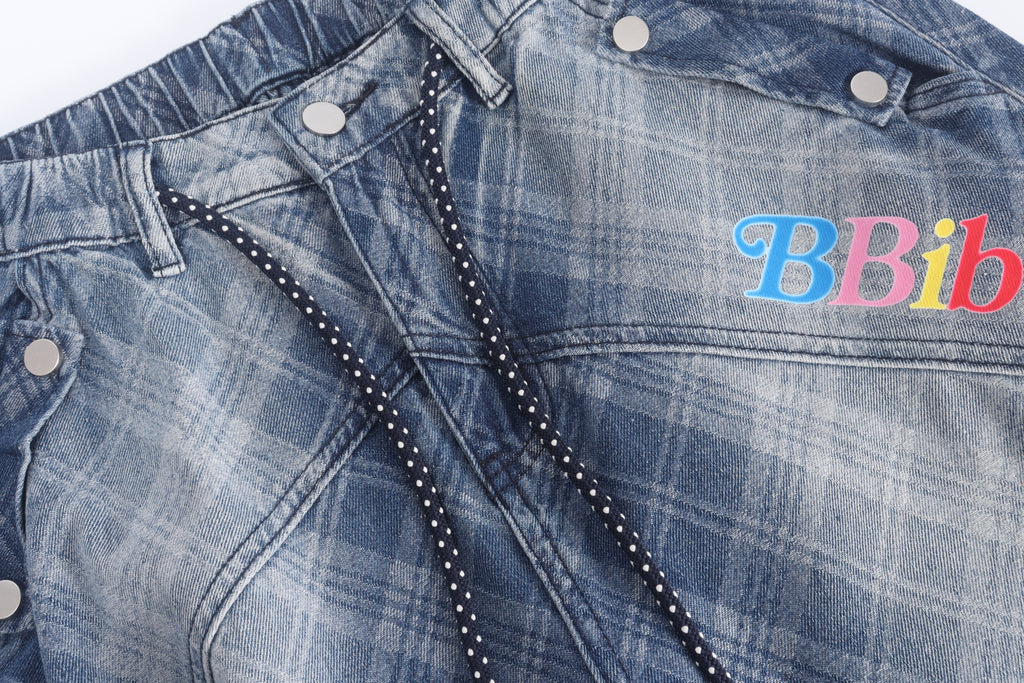 DONOTLOGO Streetwear Vibe Aesthetic | Unisex Oversized Baggy Jeans | Acid Wash Plaid Denim with Colorful Patches & Structural Seams