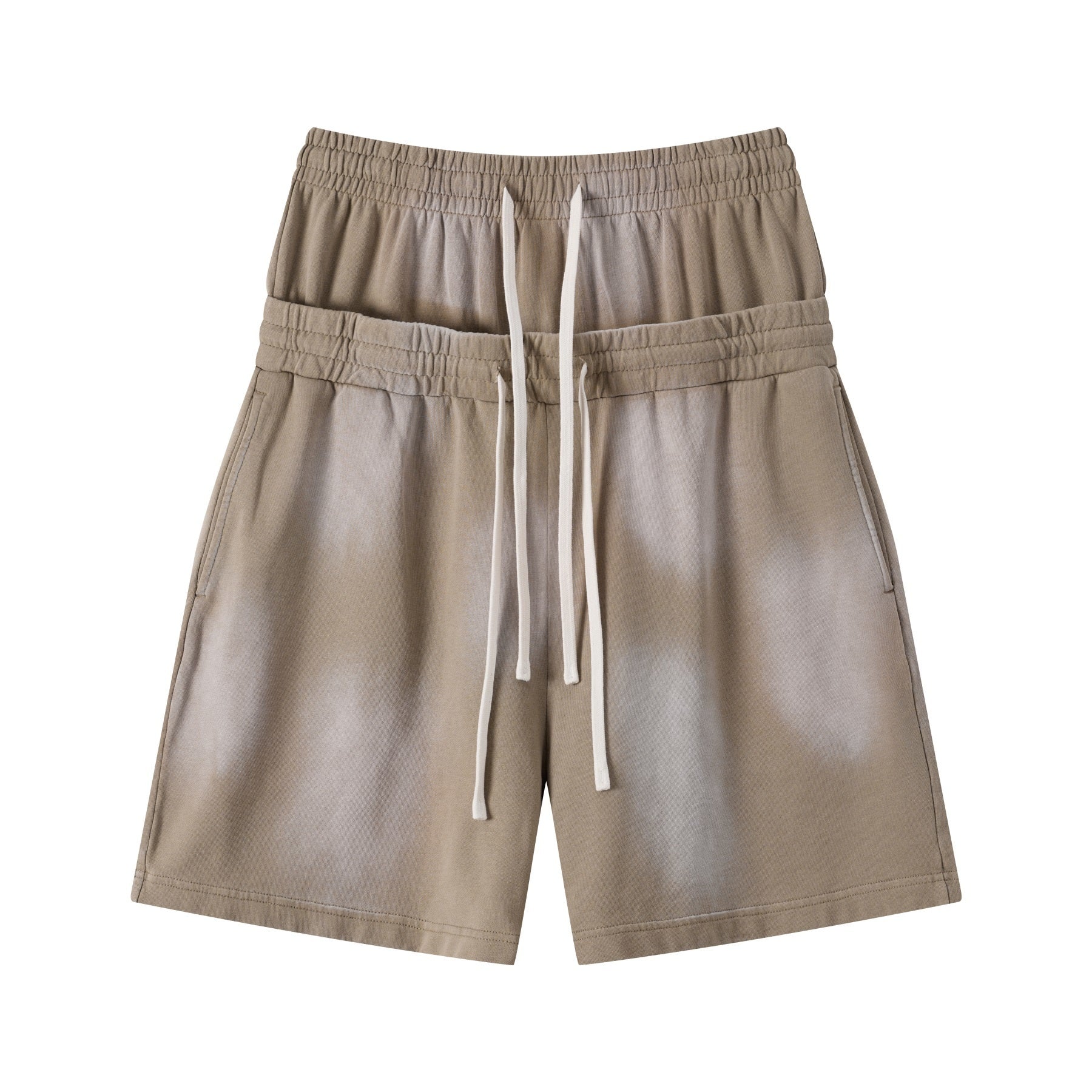 DONOTLOGO Unisex Double Waist Shorts | Snow Washed, Distressed | Drawstring Elastic High-Waist, Loose Fit