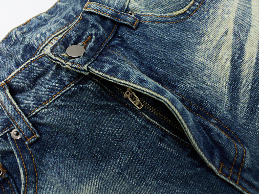 DONOTLOGO Oversized Vintage Wash Denim Jeans - Unisex Baggy Trousers with Distressed Whisker Effect - Edgy Streetwear Bottom with Wide Leg Silhouette & Raw Hem