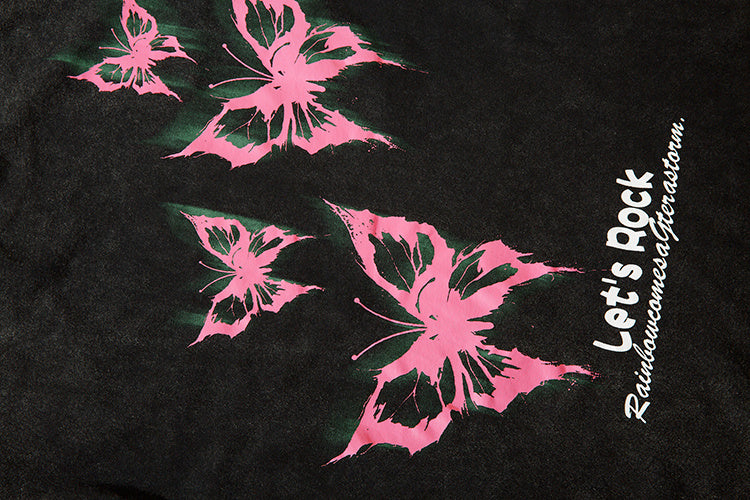 DONOTLOGO Heavy Acid Washed Butterfly Print Tee | Unisex Y2K Oversized Streetwear Top | Retro High Street Summer Shirt