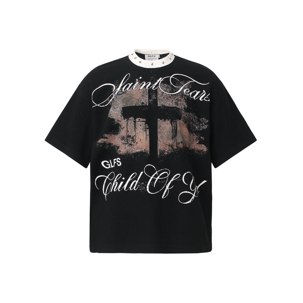 DONOTLOGO Urban Streetwear Collection | Unisex Relaxed Silhouette Tee | Bold Cross Motif & Soft Waffle Knit Fabric