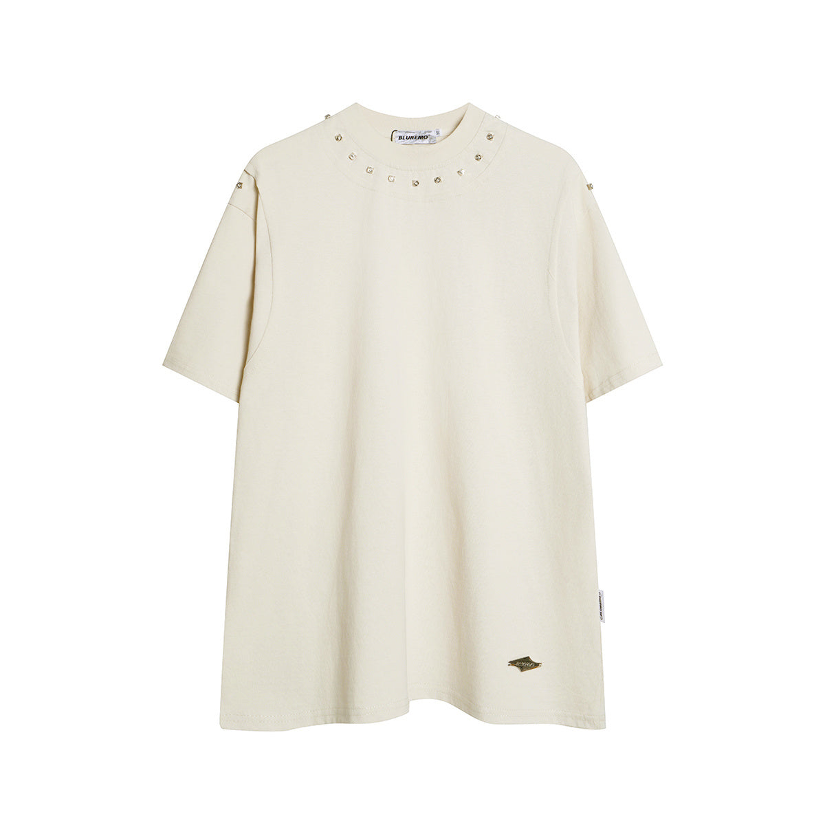 Unisex Streetwear Color-Block Raw-Edge Beaded Versatile Short-Sleeve T-Shirt