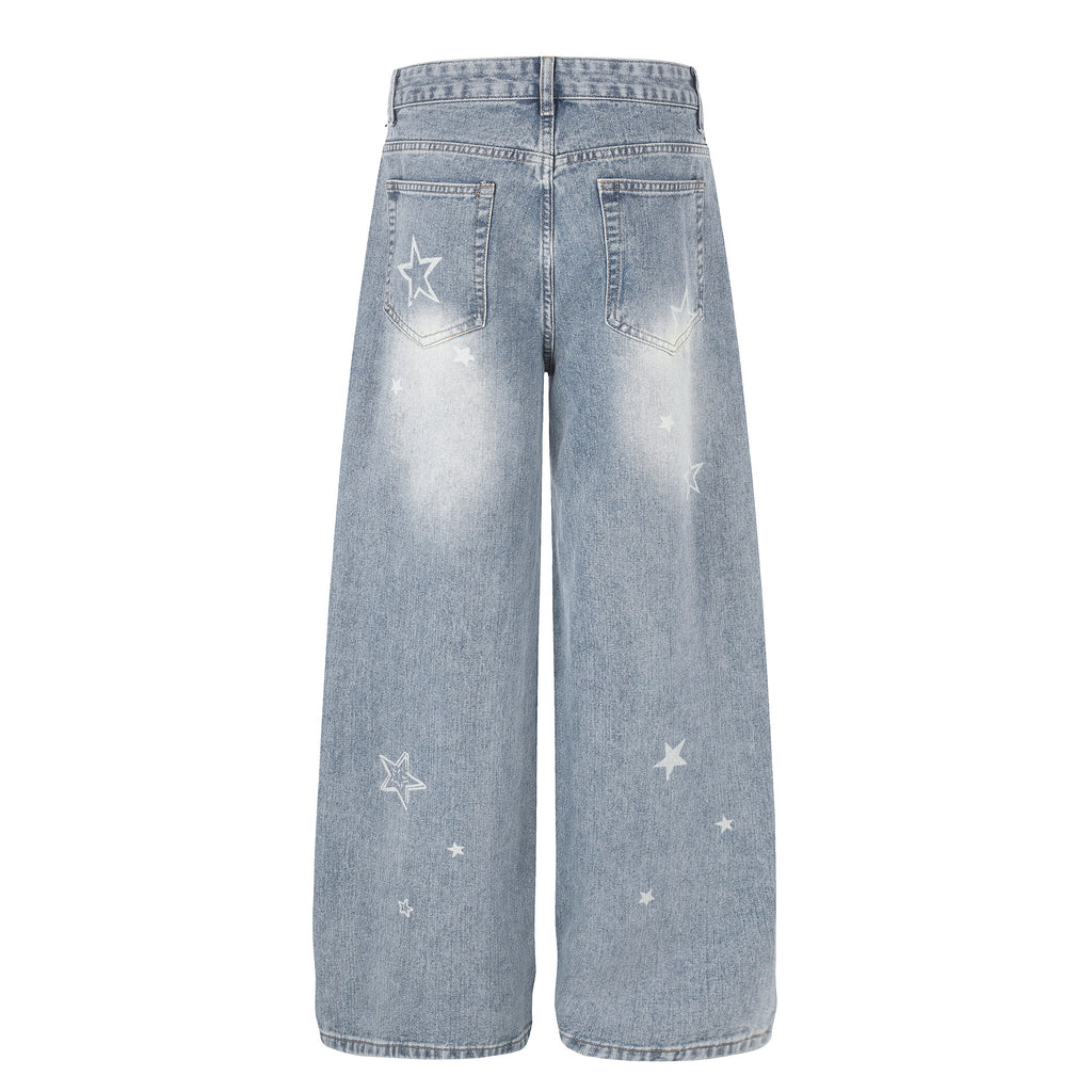 DONOTLOGO Urban Edge Collection | Unisex Relaxed Fit Denim Jeans | Bold Star Embroidery & Ripped Wash Finish with Classic Cotton Denim Fabric