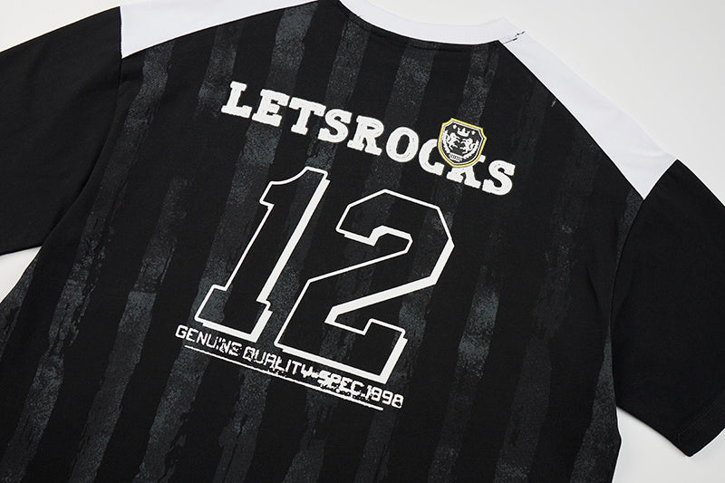DONOTLOGO Unisex Vintage Wash Striped Jersey T-Shirt - LETSROCKSON 12 Print, Retro Sport Streetwear