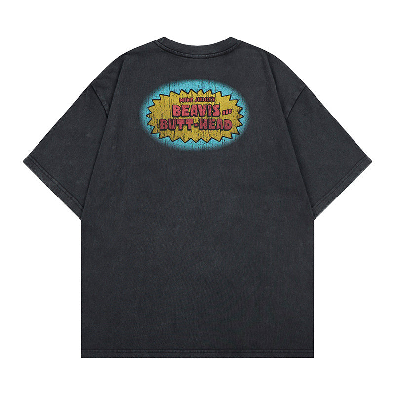 DONOTLOGO Deconstructed Beavis and Butt-Head Tee - Unisex Vintage Washed Graphic T-Shirt - Edgy Streetwear Aesthetic Oversized Top