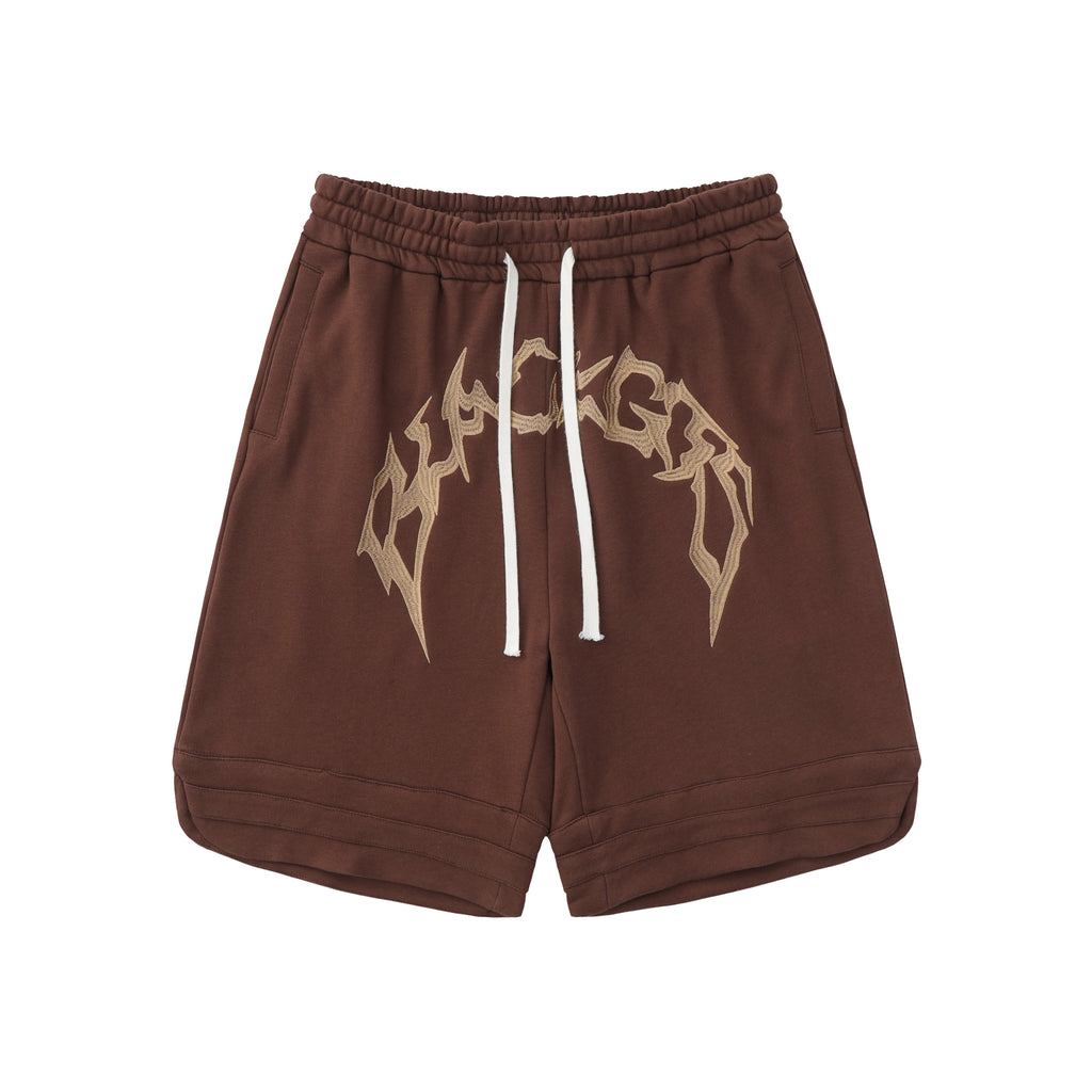 DONOTLOGO Oversized Gothic Embroidery Shorts | Unisex Baggy Sweatshorts | Retro Streetwear Drawstring Capris
