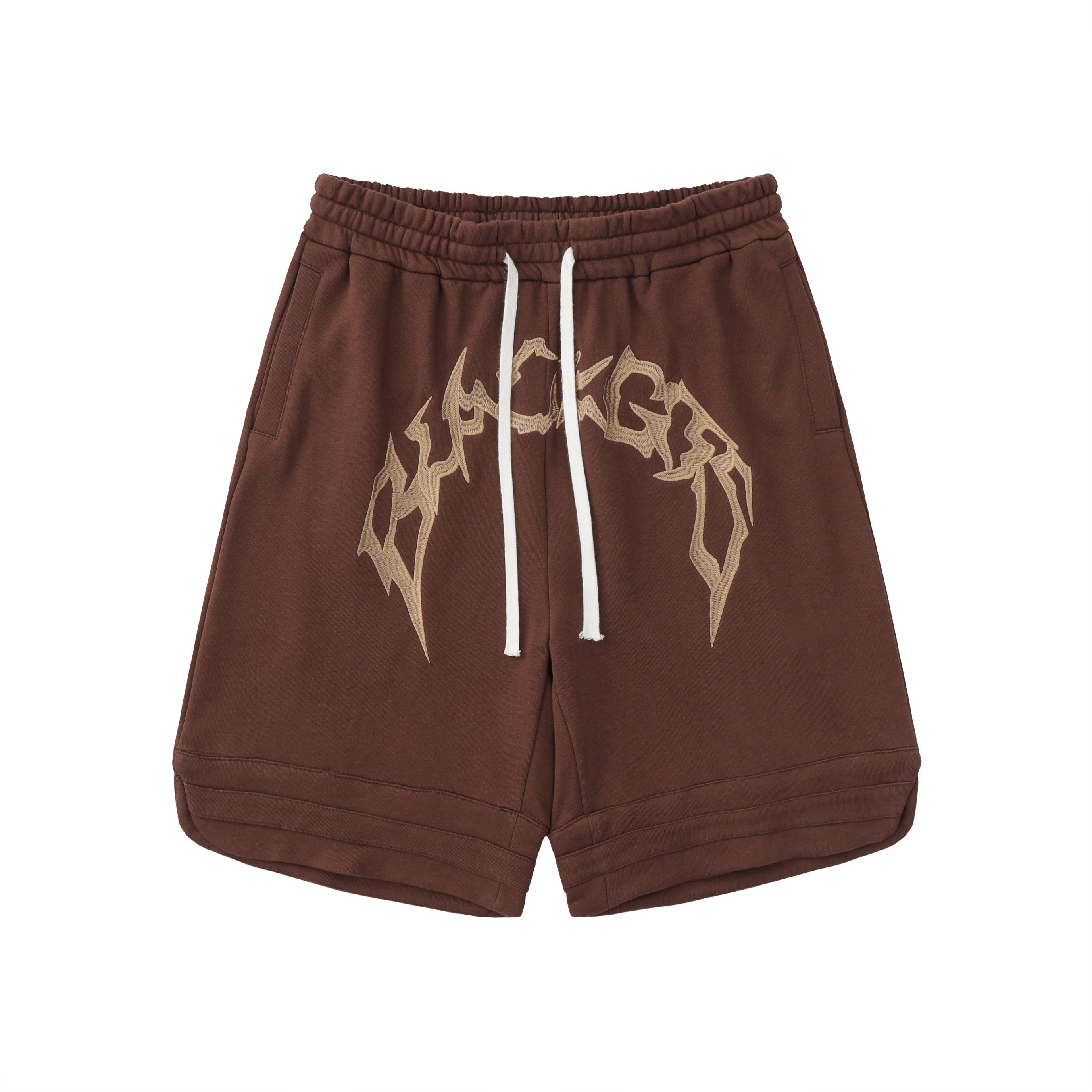 DONOTLOGO Oversized Gothic Embroidery Shorts | Unisex Baggy Sweatshorts | Retro Streetwear Drawstring Capris