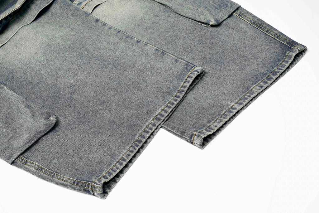 DONOTLOGO Deconstructed Arc Seam Denim - Oversized Patchwork Cargo Pants with Distressed Wash - Avant-Garde Wide Leg Trousers for Men