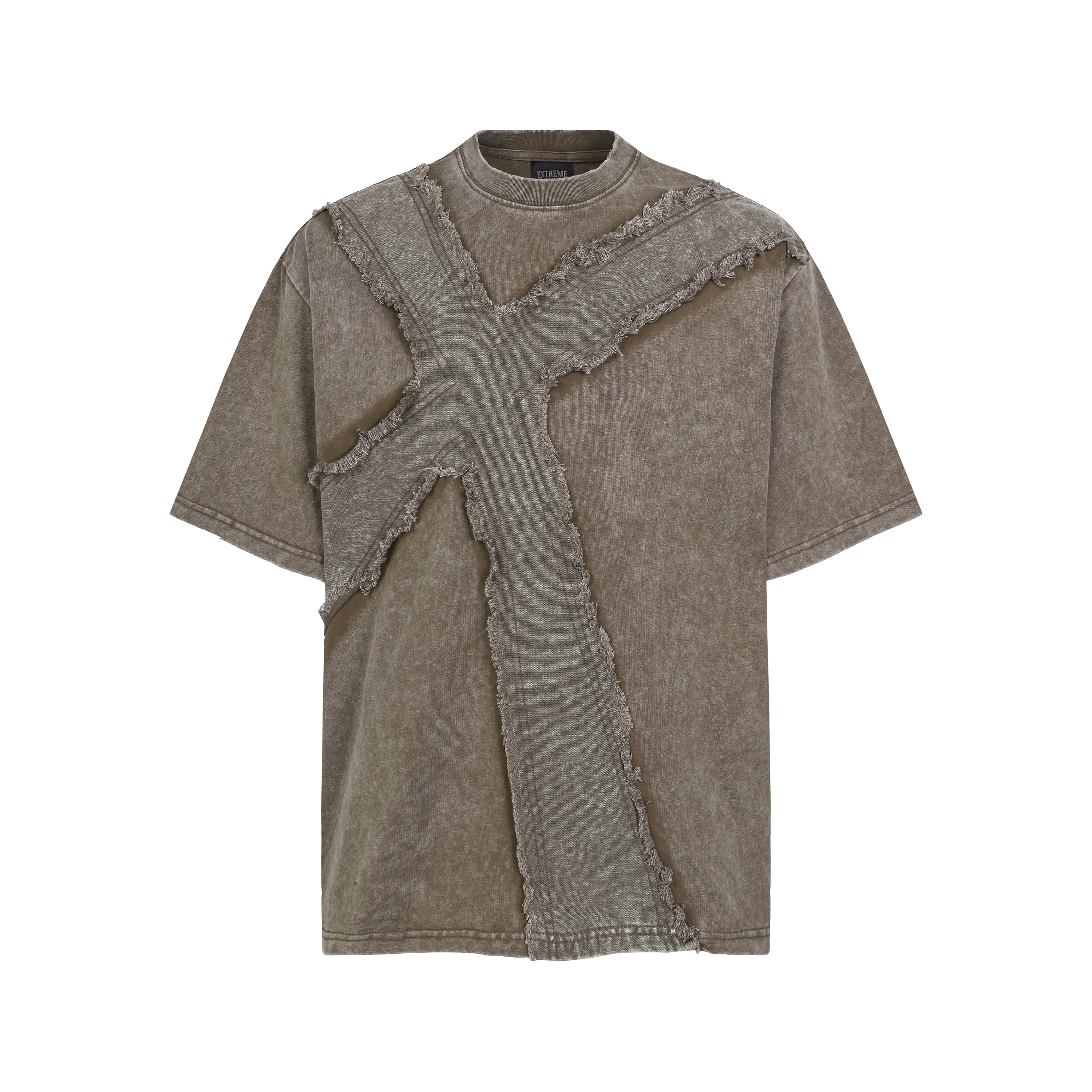 DONOTLOGO Wasteland Revival Collection | Unisex Relaxed Fit Deconstructed Tee | Bold Diagonal Raw Seaming & Faded Wash Finish with Heavyweight Cotton Fabric