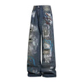 DONOTLOGO "Urban Canvas" Graffiti Jeans - Hand-Painted Distressed Denim with Ripped Knees - Vintage Washed Wide Leg Streetwear Trousers
