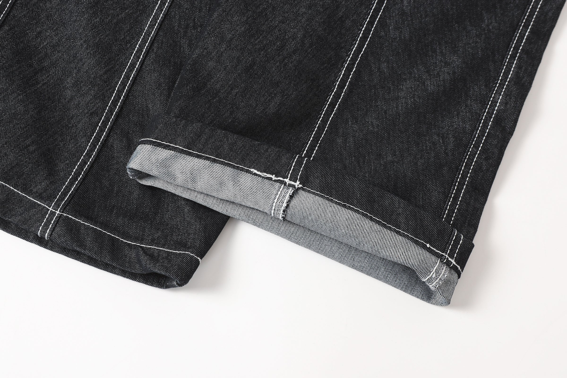 DONOTLOGO Deconstructed Black Baggy Denim Pants | Unisex Y2K Wide Leg Trousers with Bold White Stitching | High Street Relaxed Fit Bottoms