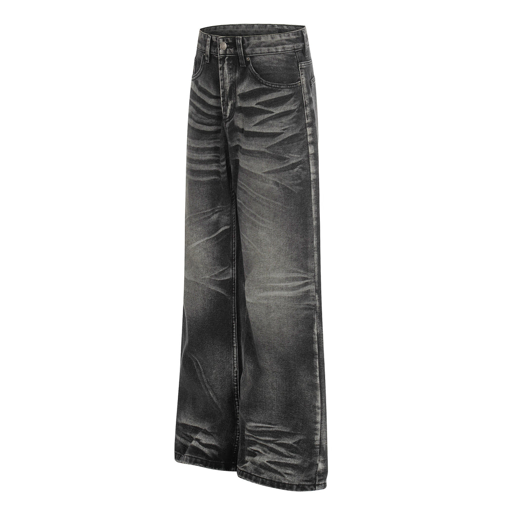 DONOTLOGO Urban Heritage Collection | Unisex Oversized Cat Whisker Denim | Retro Aesthetic High-Rise Wide-Leg Bottoms with Authentic Fade Detail