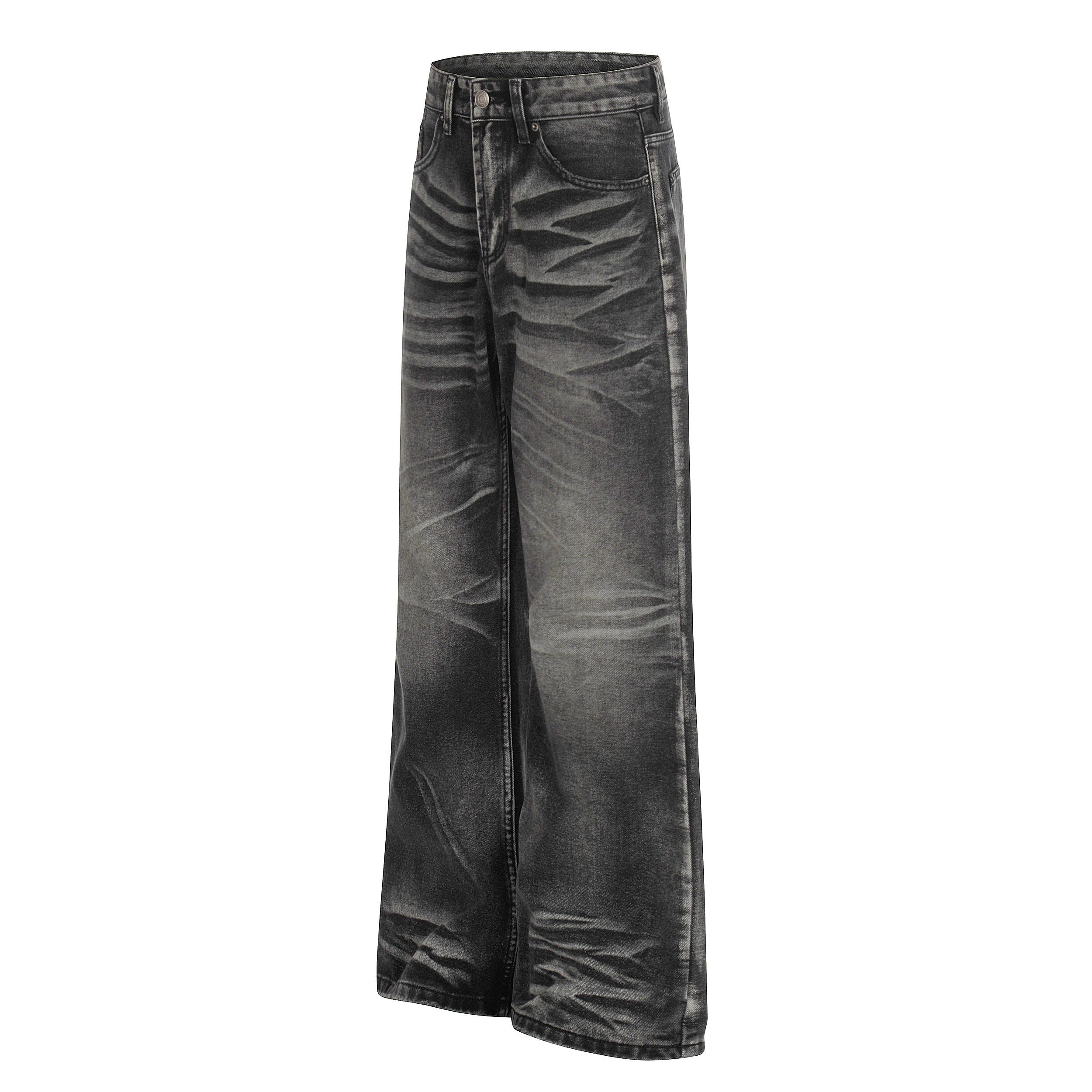 DONOTLOGO Urban Heritage Collection | Unisex Oversized Cat Whisker Denim | Retro Aesthetic High-Rise Wide-Leg Bottoms with Authentic Fade Detail