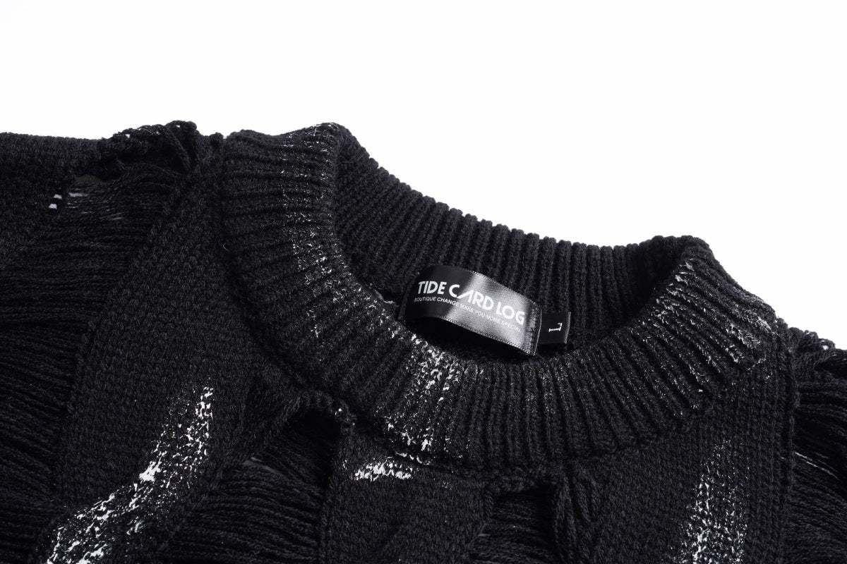 Unisex Slouchy Distressed Cutout Knit Sweater