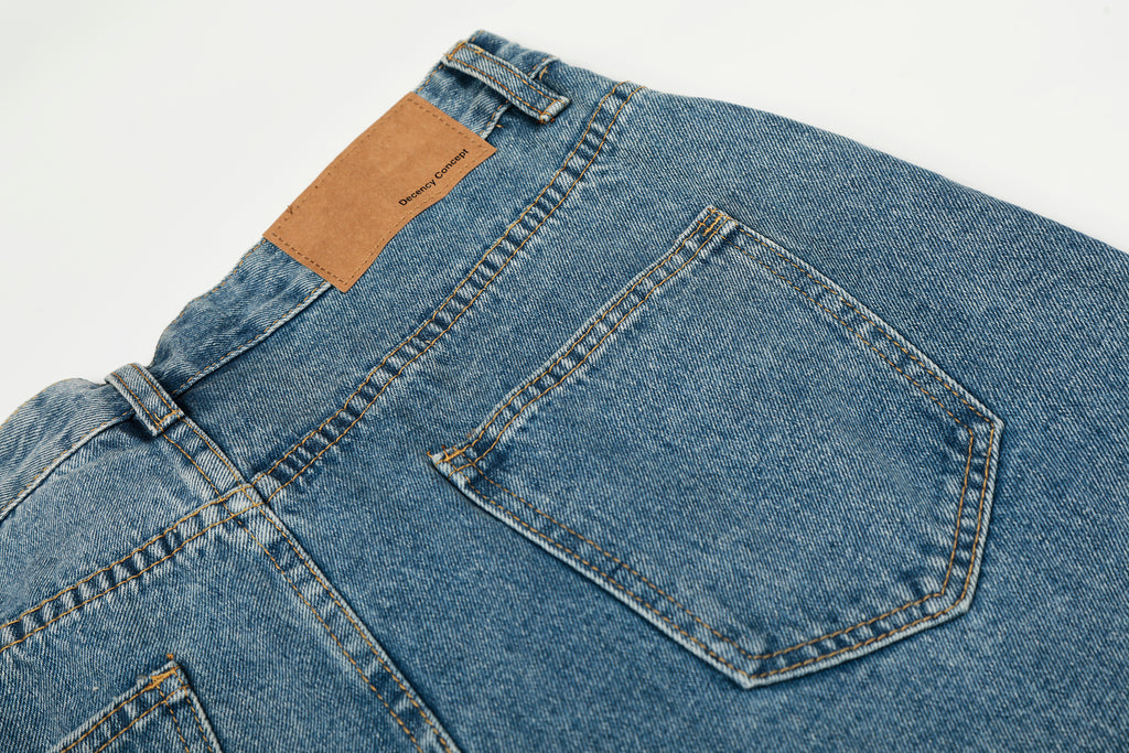 DONOTLOGO Urban Heritage Collection | Unisex Oversized Deconstructed Denim | Retro Aesthetic High-Rise Wide-Leg Bottoms with Authentic Diagonal Button & Folded Waist Detail