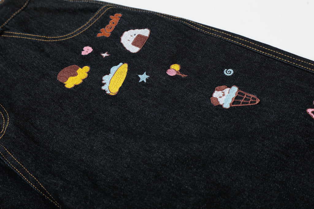 Unisex Cartoon Embroidered Denim