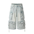 Unisex Vintage Washed Multi-Pocket Denim Cargo Pants