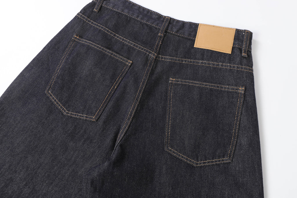 DONOTLOGO Retro Black Raw Denim Shorts | Unisex Y2K Wide Leg Trousers with Minimalist Design | High Street Relaxed Fit Bottoms