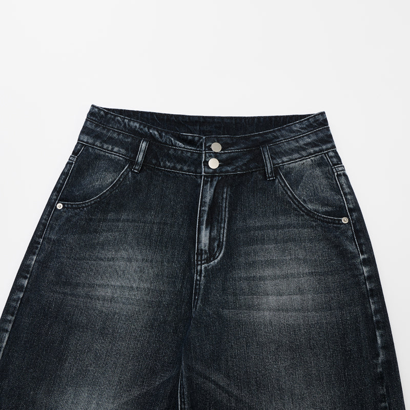 DONOTLOGO Urban Edge Collection | Unisex Relaxed Fit Denim Shorts | Bold Cat Whisker Seaming & Faded Wash Finish with Classic Cotton Denim Fabric