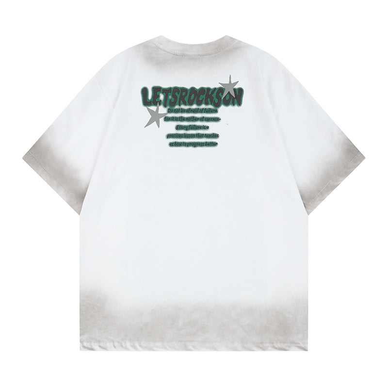DONOTLOGO Oversized Distressed Graphic Tee - Unisex Short Sleeve T-Shirt with "LET'S ROCK SON" Print & Raw Hem - Edgy Streetwear Top with Loose Fit Silhouette