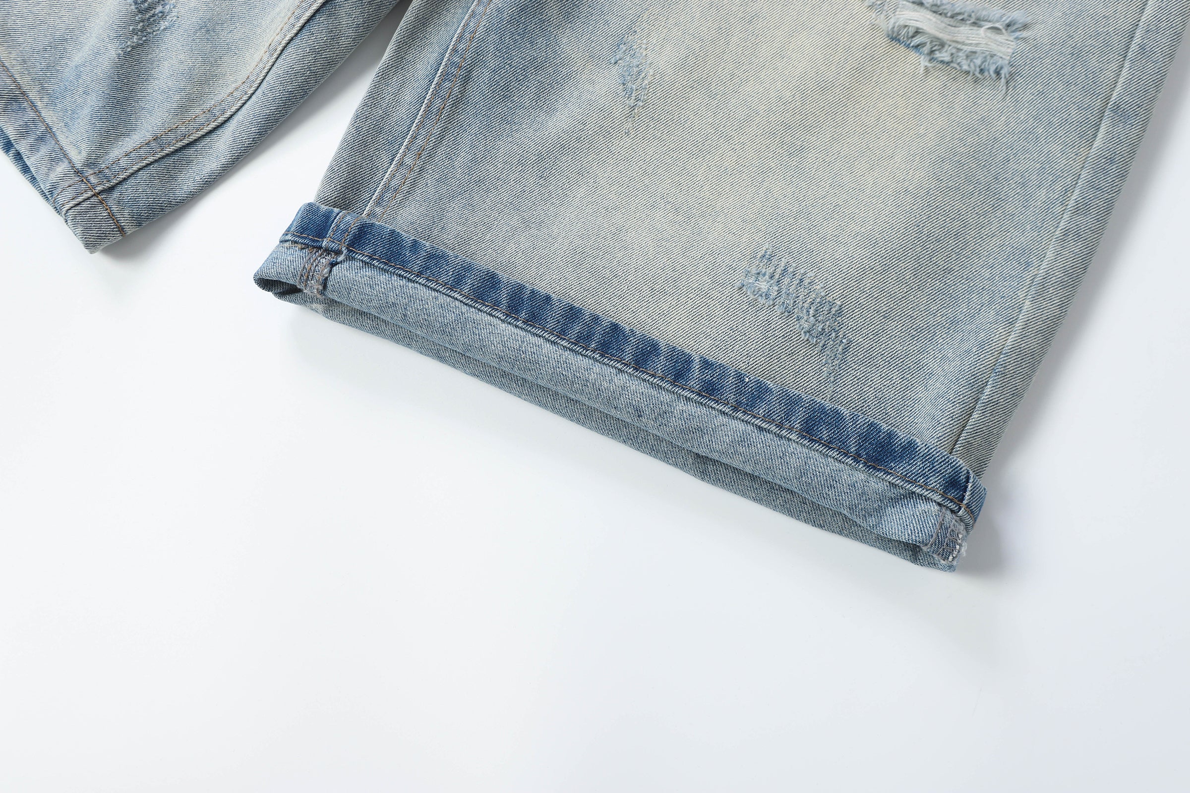 DONOTLOGO Retro Blue Baggy Denim Shorts | Unisex Y2K Wide Leg Trousers with Natural Whiskering & Fade | High Street Relaxed Fit Bottoms